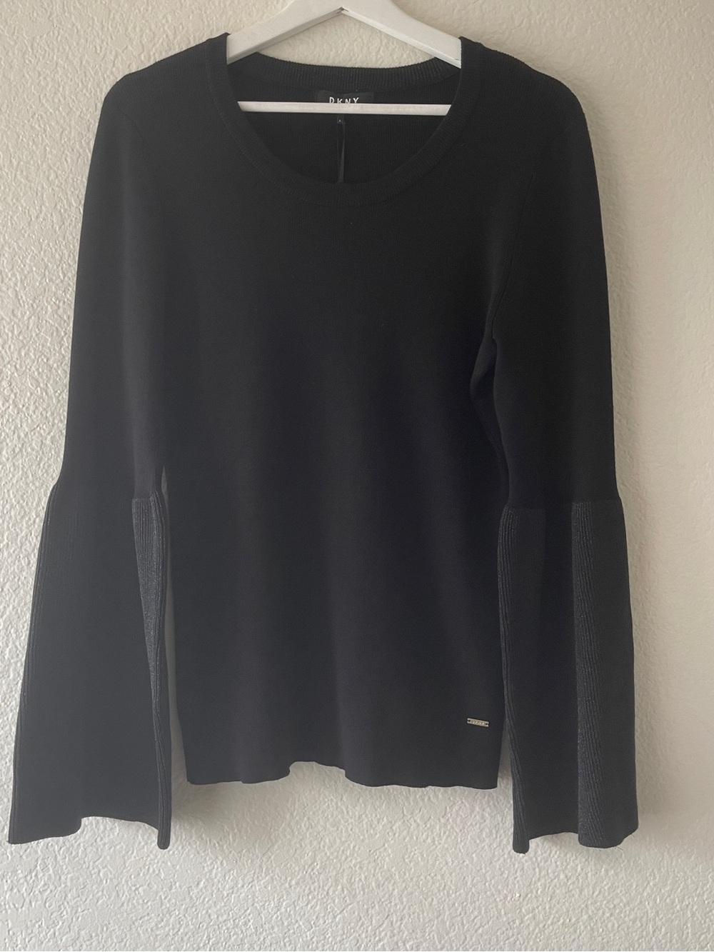 DKNY Black Bell Sleeve Crewneck Sweater